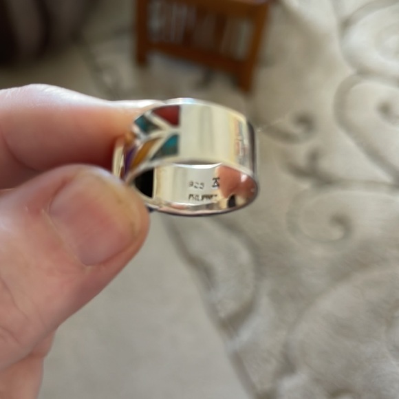 Southwestern Sterling Ring Size 9 Turquoise & Mixed Stone 925 - Picture 6 of 7